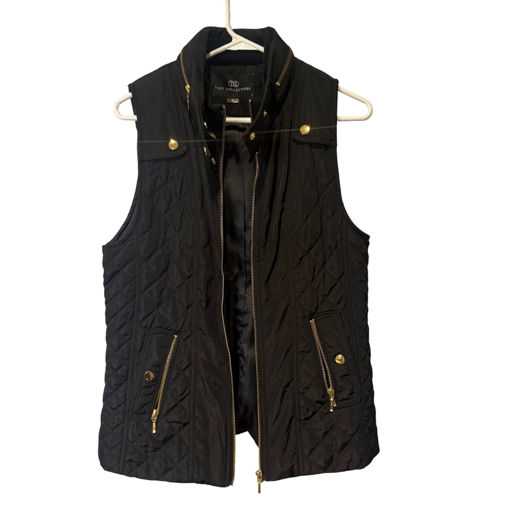 Tart Collections Womens Black Quilted Vest Gold Zip Pockets‎ Size Medium Travel